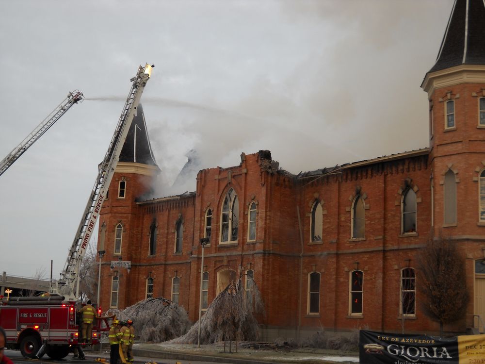 Provo Tabernacle on fire December 17, 2010. Photo Credit with permission: Russell Bateman